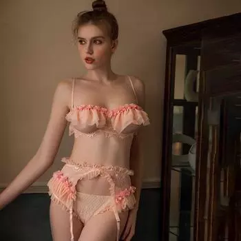 Трехточечная Сплит Кружевная Пижама Искушение Прозрачное Полое Искушение Сексуальное Нижнее Белье M