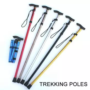 Трекинговые палки Складные легкие трости Алюминиевая нескользящая ручка Регулируемые 5 узлов Походные палки для женщин Мужчины Кемпинг Туризм 12*95cm чёрный