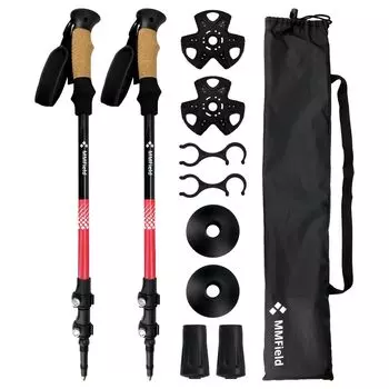 Trekking lever lock easy mountain set of storage bag included poles, type, one-touch fixation, adjustment, climbing, hiking, 2, (red)