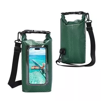 Trekking Waterproof Transparent Barrel Bag - Carbon Fiber Square Beach & Rafting Phone Storage 2L (Single Shoulder)