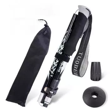 Треккинговая палка Сверхлегкая телескопическая складная треккинговая трость для альпинизма, трость для ходьбы чёрный