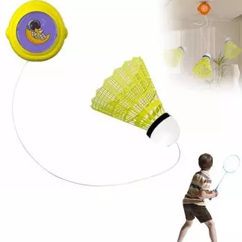 Тренажер для бадминтона с отскоком Инструмент для самостоятельной тренировки с эластичным канатом Простая установка Бадминтон в помещении жёлтый