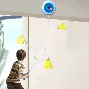 Тренажер для бадминтона с отскоком, инструмент для самостоятельной тренировки с эластичным канатом, простая установка, тренажер для бадминтона в помещении, портативный набор для бадминтона жёлтый