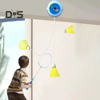 Тренажер для бадминтона с отскоком, инструмент для самостоятельной тренировки с эластичным канатом, простая установка, тренажер для бадминтона в помещении, портативный набор для бадминтона жёлтый