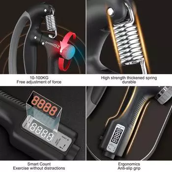 Тренажер для укрепления хвата 10-100 кг, регулируемый тренажер для укрепления хвата запястья чёрный
