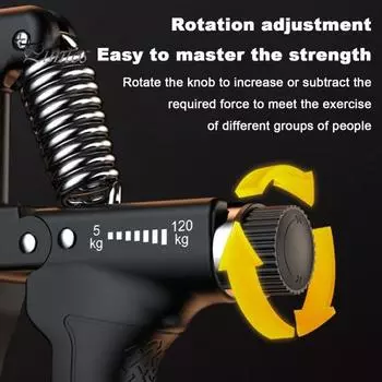 Тренажер для укрепления хвата с регулируемым сопротивлением 5-120 кг, отображение данных в реальном времени, тренажер для укрепления предплечий для музыкантов и спортсменов чёрный