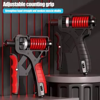 Тренажер силы хвата Регулируемое расстояние/сопротивление Эргономичный нескользящий резиновый захват для рук Рукоятка Усилитель предплечья со стойкой A красный черный