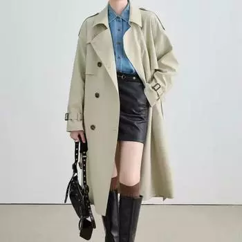 Пальто женское средней и длинной длины, весна и осень, двубортное, свободная и тонкая куртка в британском стиле с поясом S
