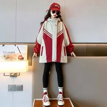 Тренч для девочек, весенне-осенняя детская повседневная твердая куртка