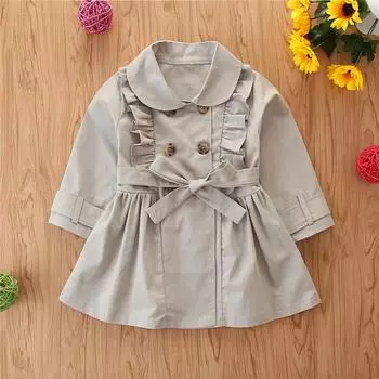 Тренч с длинными рукавами для маленьких девочек, ветровка, куртка, верхняя одежда серый