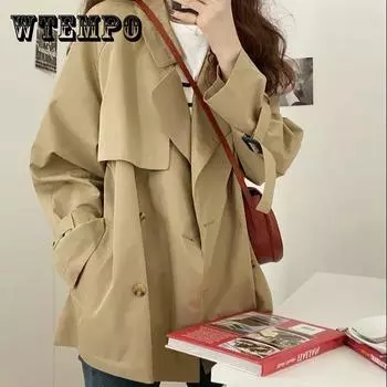 Тренч с подкладкой, женский весенне-осенний стиль, свободная повседневная куртка-дождевик с капюшоном на талии