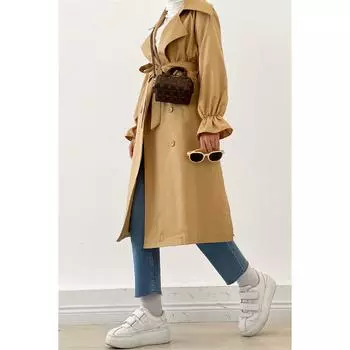 Тренч с поясом-бежевый