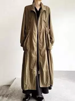 Тренч XITAIO с застежкой-молнией, складками, карманами и шнурком GMM1188 One Size хаки