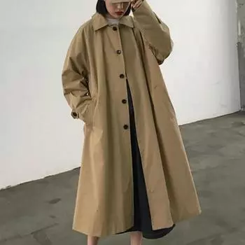 Тренч женский однотонный свободный выше колена досуг мода ретро уличная одежда корейский стиль Харадзюку универсальные женские осенние пальто элегантный S чёрный