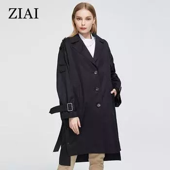 Тренч ZIAI длинный модный ветрозащитный капюшон большого размера черная ветровка ZS-7511 M чёрный
