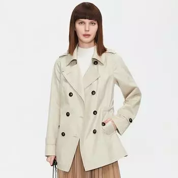 Тренч Ziai на пуговицах с поясом, короткий женский модный классический ветровка с лацканами S коричневато-жёлтый