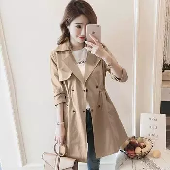 тренчкот женский средней и длинной длины модели весна и осень, маленькая версия, новые модели весна и осень, популярный темпераментный женский тонкий пальто женщины S recommends 85-49.5kg wear чёрный