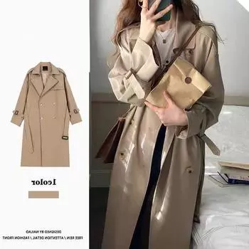 тренчкот женский средний и длинный маленький 2024 новый осень и зима популярный темперамент шикарный весенне-осенний вариант пальто S хаки