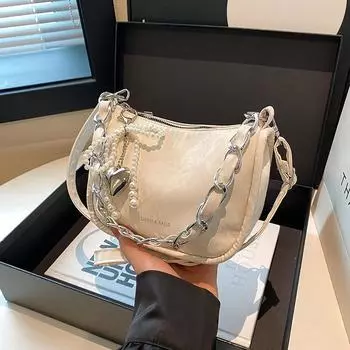 Тренд 2024 года, осень, новая сумка, женская, ретро, через плечо, повседневная, индивидуальная, иностранного стиля, сумка-мессенджер, портативная, маленькая, квадратная сумка Without pendant белый