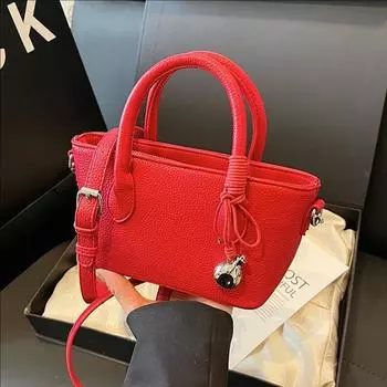 Trend Advanced Sense Out Popular Lychee Pattern Bucket Bag Versatile Solid Color Shoulder Messenger Bag красный