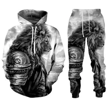 Trend Animal The Lion 3D Print Men s Tracksuit Sets Casual Hoodie And Pants 2pcs Sets Oversized Sweatshirt Fashion Men Clothing S