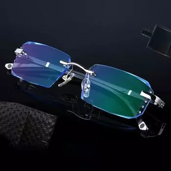 Trend Anti Blue Light Glasses Irregular Rimless Glasses for Women Men Cutting Eyeglasses Anti Ray Finished Eyewear