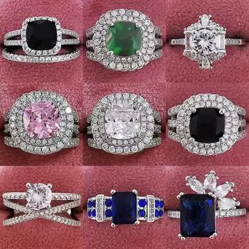 Trend Big Gold Color 925 Sterling Silver Wedding Ring Set For Women Female Date Christmas Gifts Jewelry 8