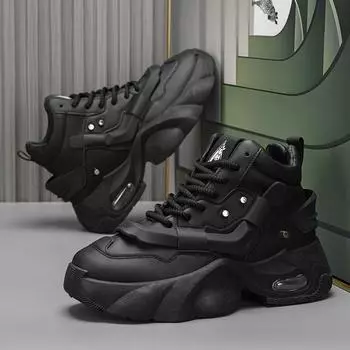 Трендовые черные мужские высокие повседневные кроссовки осенне-зимние увеличивающие рост кроссовки мужские удобные кроссовки на платформе мужская обувь 39