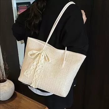 Trend Большая вместительная соломенная сумка-тоут для женщин, сумка через плечо на подмышку для отдыха на море и пляжа коричневый