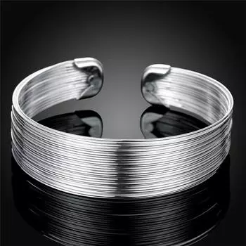 Trend Brands 925 Sterling Silver Cuff Браслеты для женщин Lines Браслеты Мода Свадебные украшения для вечеринок Рождественские подарки