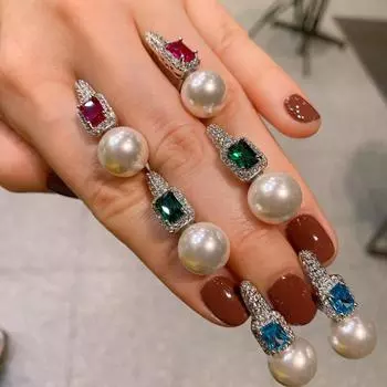 Trend Charms 12 мм жемчужные серьги жемчуг рубин аквамарин камень лабораторный для женщин вечеринка свадьба ювелирные изделия подарки на день рождения