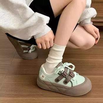 Тренд допамин универсальная платформа белые туфли женская обувь 2025 новая весна и осень увеличивающая обувь для доски легкая спортивная обувь 35 бежевый