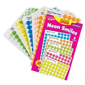 Trend Enterprises Trend Наклейка Nico Nico Neon Smiles Разнообразие Упаковка 2500 штук T1942