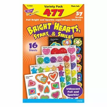 Trend Enterprises Trend Reward Наклейка Разнообразие Набор Блестящие Сердца Звезды Улыбка 477 штук