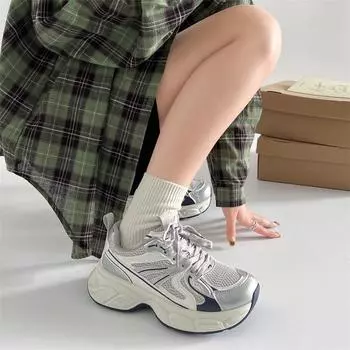 Trend fashion show feet small platform dad shoes women s 2025 new spring and autumn lightweight height increase casual sports shoes 35 серый