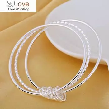 Trend Fine Three Circles Bangle 925 Sterling Silver Браслеты для женщин Мода Благородные вечерние свадебные аксессуары Ювелирные изделия Подарки