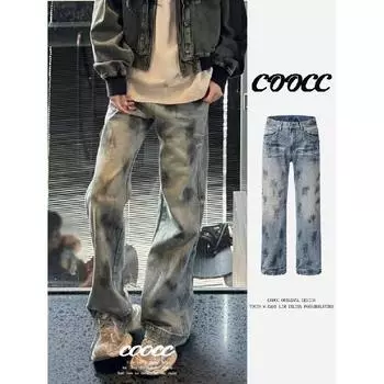 Тренд Гонконга, мужские летние новые прямые джинсы с персонализированными надписями в стиле хип-хоп, модные уличные модные красивые брюки в стиле хулиган S синий