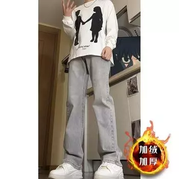 Тренд Гонконга, мужские летние новые прямые джинсы с персонализированными надписями в стиле хип-хоп, модные уличные модные красивые брюки в стиле хулиган S