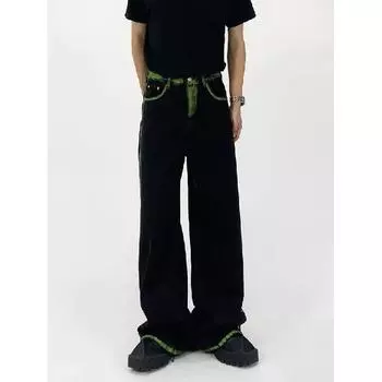 Тренд Гонконга, мужские летние новые прямые джинсы с персонализированными надписями в стиле хип-хоп, модные уличные модные красивые брюки в стиле хулиган S зелёный