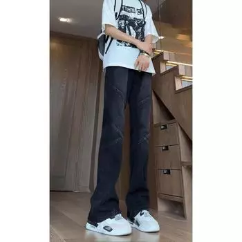 Тренд Гонконга, мужские летние новые прямые джинсы с персонализированными надписями в стиле хип-хоп, модные уличные модные красивые брюки в стиле хулиган S жёлтый