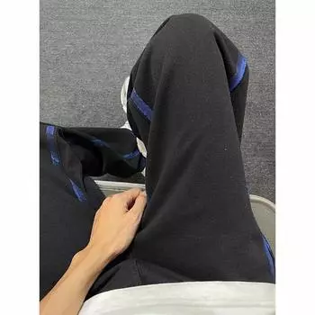 Тренд Гонконга, мужские летние новые прямые джинсы с персонализированными надписями в стиле хип-хоп, модные уличные модные красивые брюки в стиле хулиган S синий