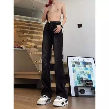 Тренд Гонконга, мужские летние новые прямые джинсы с персонализированными надписями в стиле хип-хоп, модные уличные модные красивые брюки в стиле хулиган S жёлтый