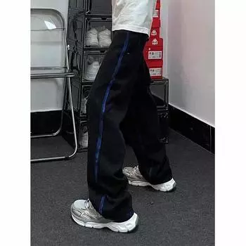 Тренд Гонконга, мужские летние новые прямые джинсы с персонализированными надписями в стиле хип-хоп, модные уличные модные красивые брюки в стиле хулиган S синий