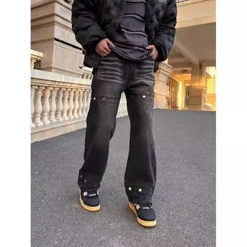 Тренд Гонконга, мужские летние новые прямые джинсы с персонализированными надписями в стиле хип-хоп, модные уличные модные красивые брюки в стиле хулиган S