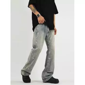 Тренд Гонконга, мужские летние новые прямые джинсы с персонализированными надписями в стиле хип-хоп, модные уличные модные красивые брюки в стиле хулиган S синий