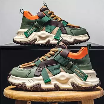 Трендовые зеленые мужские повседневные кроссовки с толстой подошвой, дизайнерские высокие кроссовки, модные мужские туфли на платформе, дышащие массивные кроссовки 39