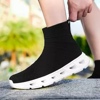 Trend high-top elastic fly-woven breathable socks shoes platform casual lazy shoes sports men s shoes 38