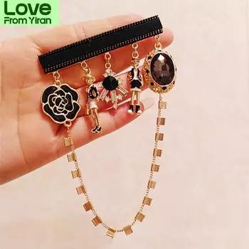 Тренд Камелия кружево клетчатая ретро брошь для девочки мода кисточка роза цветок кулон корсаж броши ювелирные изделия