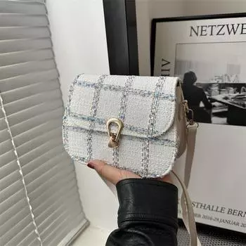 Trend line повседневная клетчатая сумка женская 2024 новая мода иностранный стиль текстура цепочка женская шерстяная маленькая квадратная сумка прилив белый