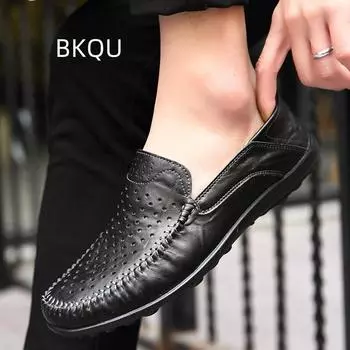 trend Men s Leather Shoes Breathable Soft Bottom Comfortable Casual Outdoor Flat Heel Massage Slip-on Big Size Fashion Summer Main 37